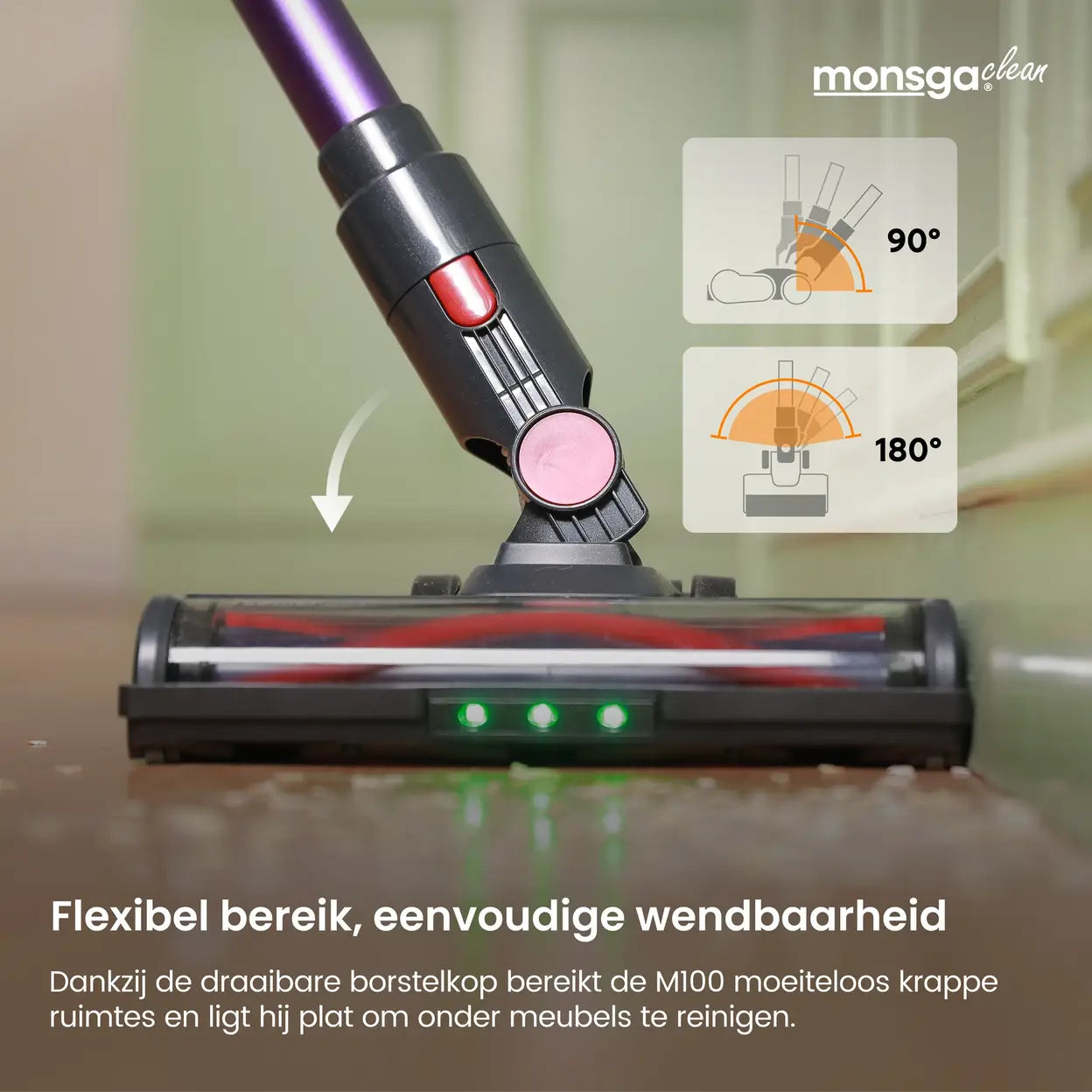 Aspirateur balai sans fil Monsga M100 55 000 Pa - Autonomie de 45 min - Réservoir à poussière de 1,8 L - Écran tactile à LED - Brosse anti-enchevêtrement - Voyant LED vert