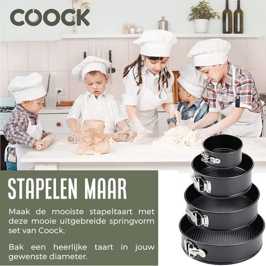 COOCK 4-Piece Round Springform Set - Baking Tray Round - Cake Pan - Baking Tray with Non-Stick Coating - Sizes 12 to 28cm - Including Dough Scraper