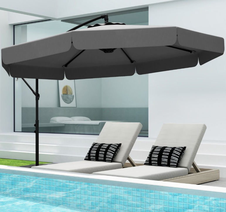 Parasol flottant Coast 305 cm avec housse de protection et Volant - Gris