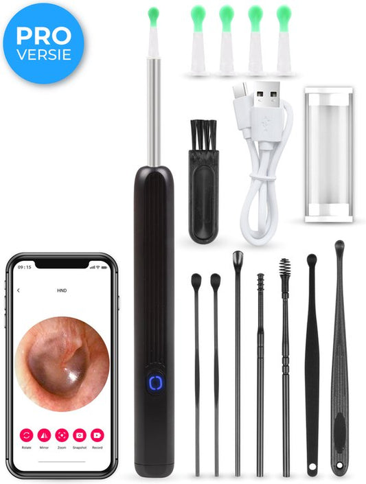 Nuvance - Extracteur de cérumen avec application caméra - Nettoyeur d'oreilles - Set de nettoyage d'oreilles - Pulvérisateur d'oreilles - Earscratcher - Set de nettoyage inclus