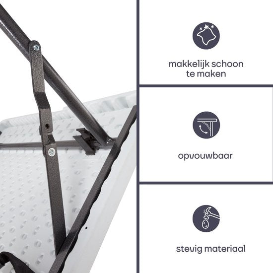 Perel Table pliante, pliable, résistante aux intempéries, poignée, maximum 100 kg, blanc