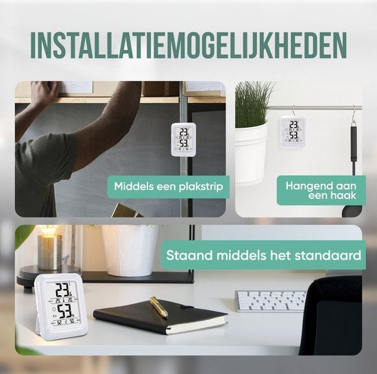 Strex Digital Thermo Hygrometer White - Thermomètre numérique d'intérieur - Hygro mètre d'intérieur - Station météo avec hygromètre - Pile incluse