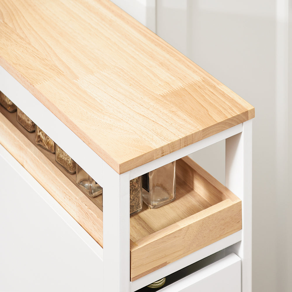 SoBuy NSR11-WN Etagère roulante étroite en bois 20x51x79 cm - Chariot de cuisine et de salle de bain pratique sur roulettes en blanc aspect bois naturel