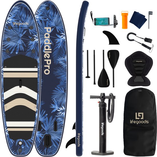 LifeGoods PaddlePro SUP Board - avec siège - Planche à pagaie gonflable - Ensemble complet - Max. 150KG - 320x81cm - Tropical Blue
