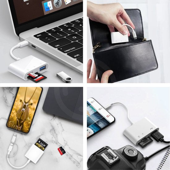 Skoov SD Card Reader - Lecteur de cartes pour iPhone et USB-C - Lecteur de cartes Micro SD et SD - Adaptateur Lightning - Lecteur de cartes mémoire - Lecteur SD et Micro SD - USB vers USB C