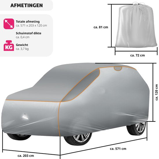 tectake® Couverture de protection pour voiture contre la grêle avec insert en mousse imperméable à l'eau et respirante 571x 203x 120cm SUV / VAN Gris