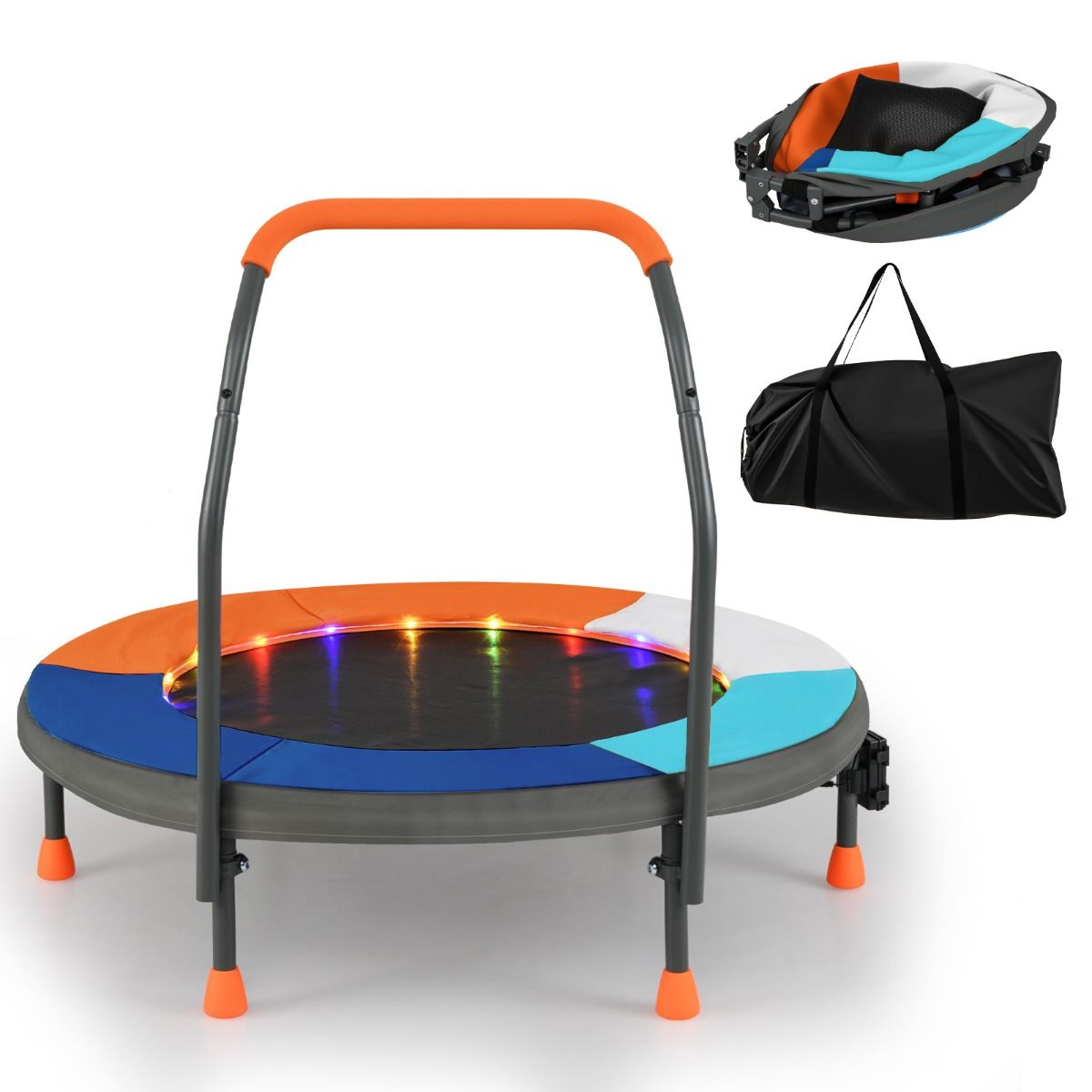 Mini-trampoline Coast pour enfants - modèle 2 - éclairage LED - pliable - multicolore - 90 cm