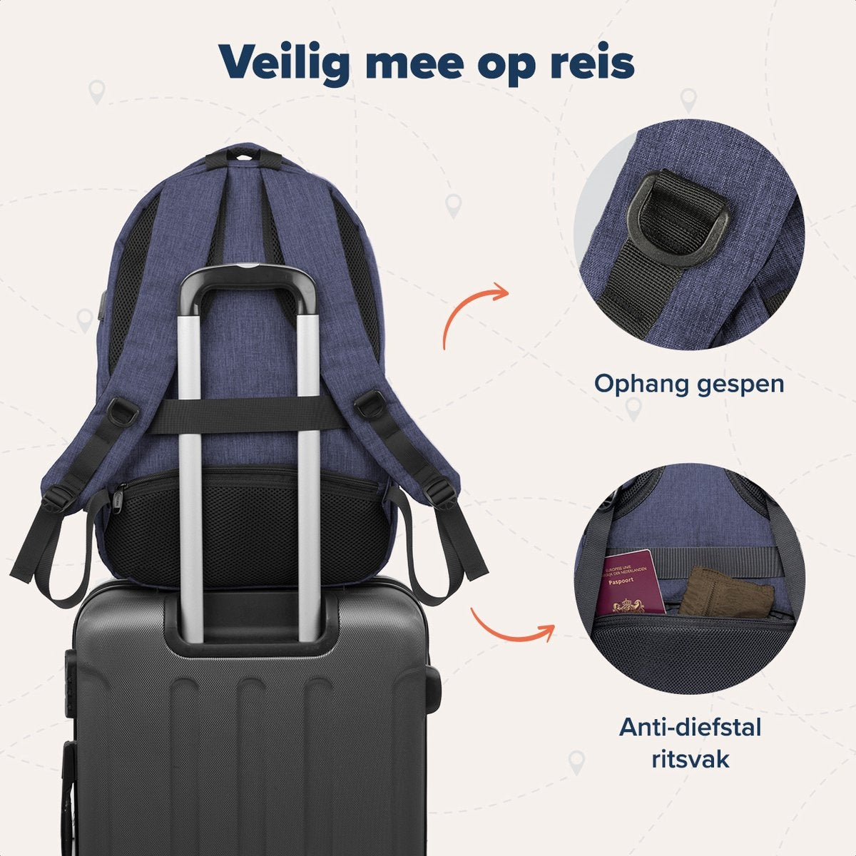 TRVLMORE Sac à dos - 36L - 17.3 inch - Sac à dos pour ordinateur portable - Sac d'école - Unisex - Splashproof Blue