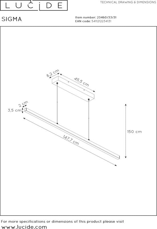 Suspension Lucide SIGMA - LED à intensité variable - 1x36 W 2700 K - Blanc
