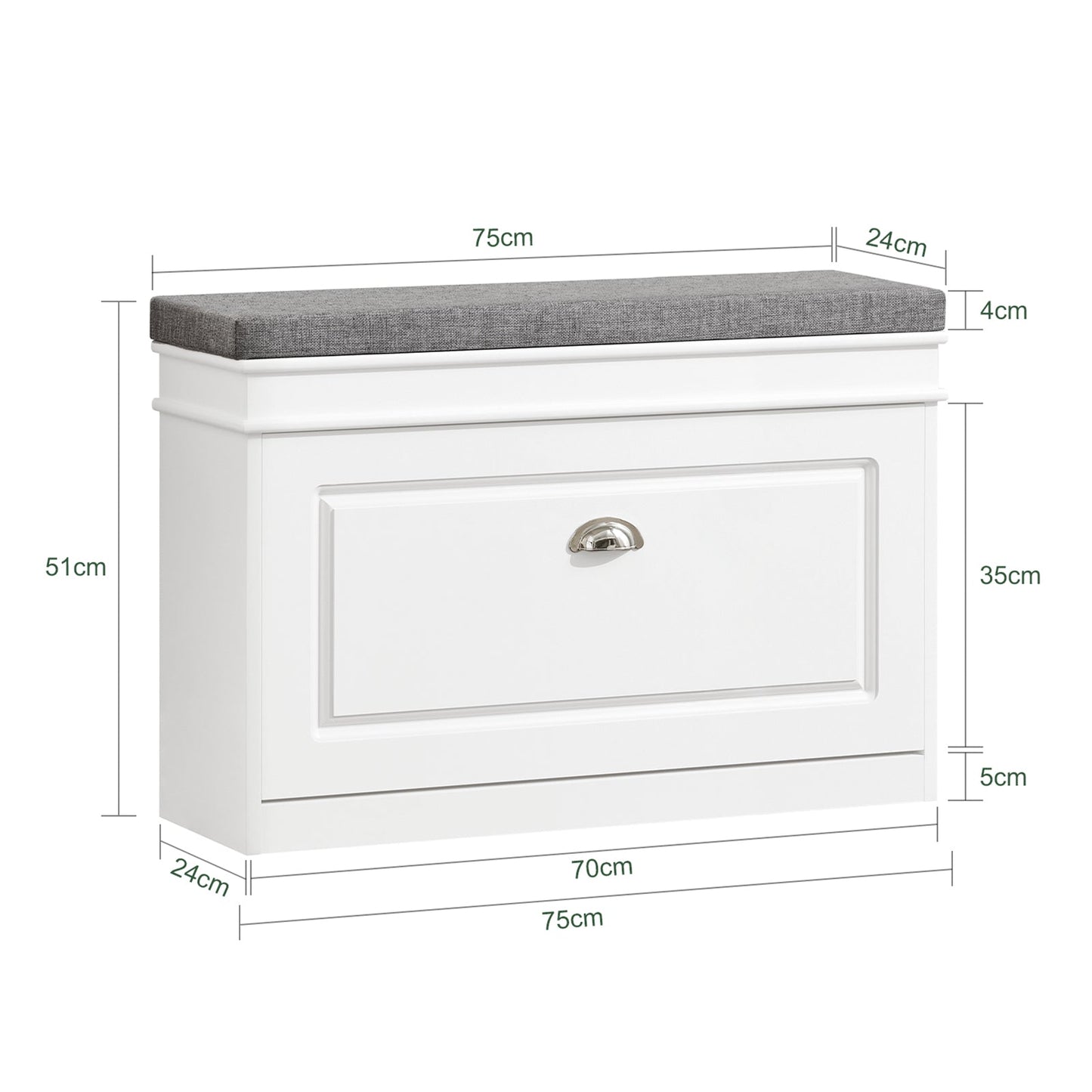 SoBuy Banc à chaussures avec rangement et coussin d'assise - blanc - 75 x 24 x 51 cm - Meuble d'entrée compact avec rabat