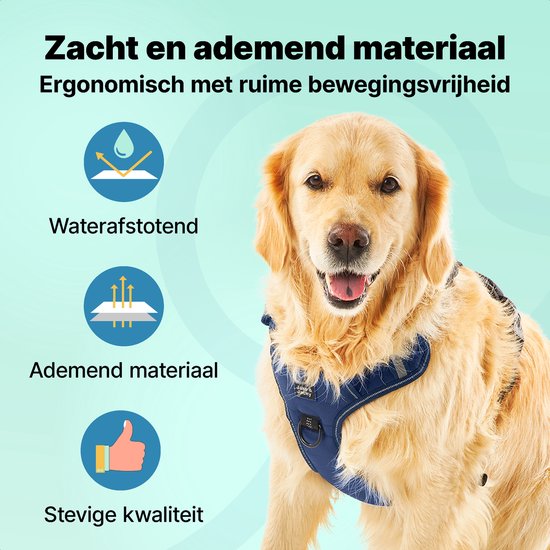 Harnais pour chien Jake et Jacky - Harnais anti-traction - Harnais pour chien - Harnais Y pour chien - Réfléchissant - Bleu - Taille XL