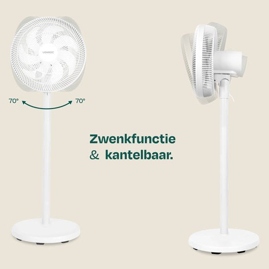 Ventilateur de sol VONROC - 3 vitesses – télécommande incluse - minuterie - réglable sur 3 hauteurs - blanc
