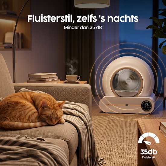 Bac à litière automatique Infinity Goods XXL - Bac à litière autonettoyant - Avec application - 75 L - Avec tapis de bac à litière et 3 rouleaux de sachets de rangement - Blanc/Or rose