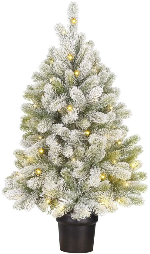 Black Box Trees Nagoya : sapin de Noël artificiel avec éclairage - Sapin artificiel H 90 x P 42 cm - Sapin de Noël artificiel aux branches enneigées - dans un pot en plastique - Décoration de Noël d'intérieur - avec pile et minuterie - 175 branches