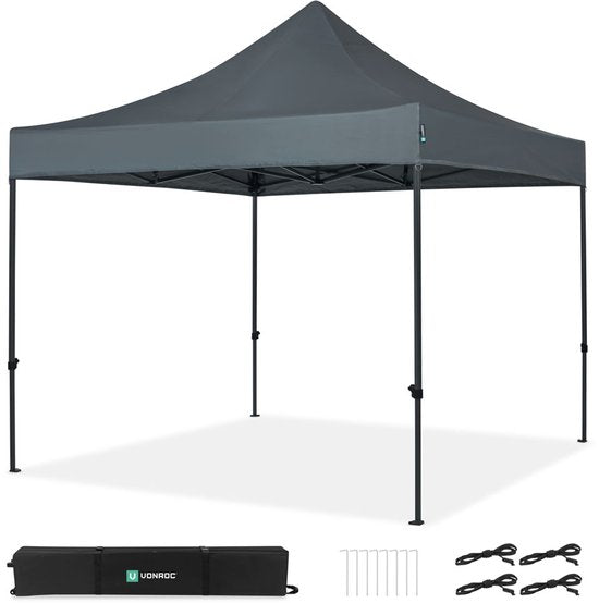 VONROC Party Tent - 3x3 m - Premium easy-up Party Tent - Modular Design - Pliable - Imperméable - Structure en acier - 50+ UV Protection - Sac de rangement inclus - Gris
