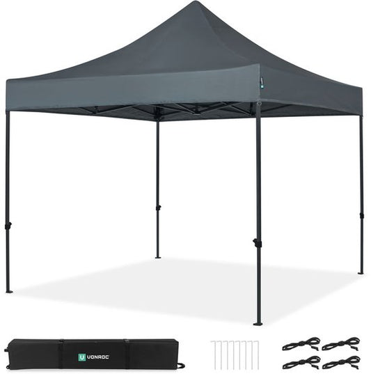 VONROC Party Tent - 3x3 m - Premium easy-up Party Tent - Modular Design - Pliable - Imperméable - Structure en acier - 50+ UV Protection - Sac de rangement inclus - Gris