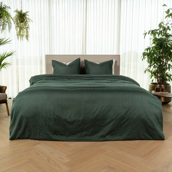 Housse de couette Kayori Elin en satin de coton - 240 x 200-220 cm + 2 taies d'oreiller - Lit double - Vert foncé