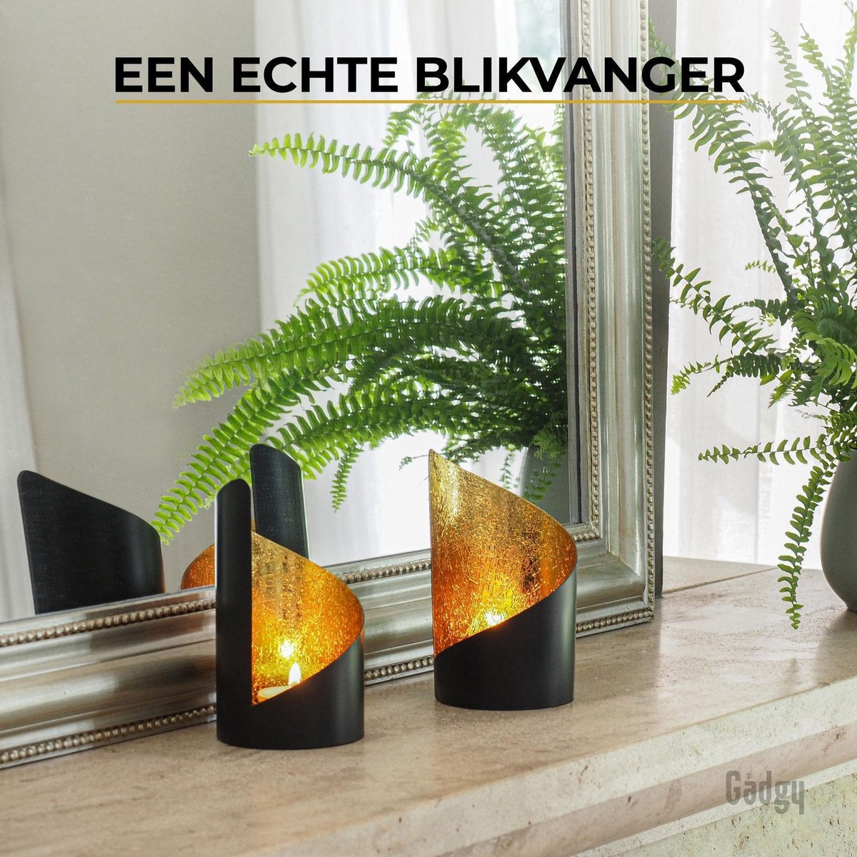 Gadgy Porte-lampes Twist - Lot de 2 - 16 x Ø8,5 cm - Porte-lampes - lampe à vent - noir / or - métal
