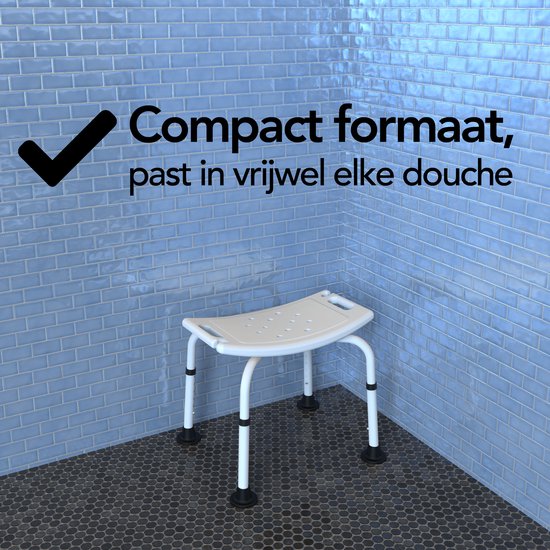 Brixy Tabouret de douche - Réglable en hauteur - Chaise de douche - Antidérapant - Avec support de pommeau de douche - Max. 150 kg - Blanc