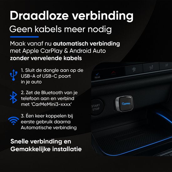 CarMe Ultra Mini 2-in-1 CarPlay Dongle - Wireless CarPlay & Android Auto - USB-A & USB-C - Android Auto Dongle - Silver
