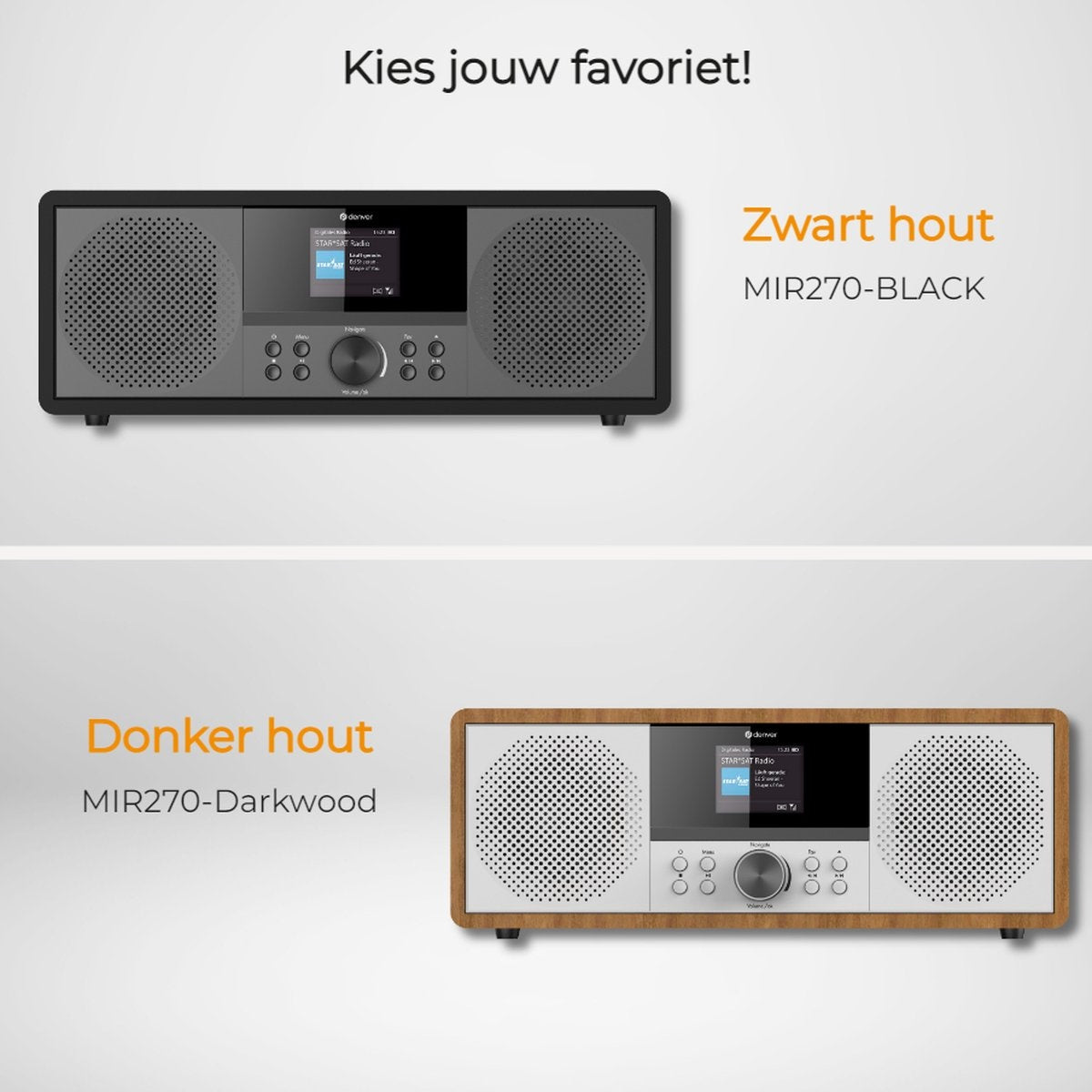 Denver - Radio Internet et DAB+ - MIR-270 - Ecran couleur 2,4 pouces - 200W Bluetooth & lecteur CD - USB & AUX - Plastique & Métal - Noir