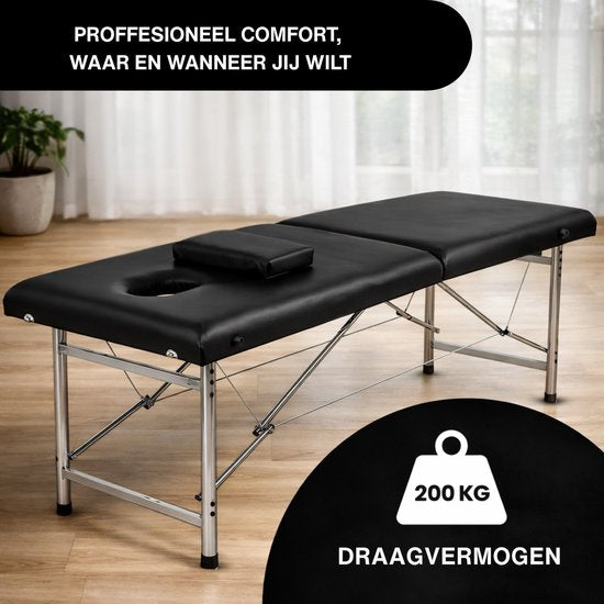 Table de massage Fitby - Table de massage pliante - Table de traitement - Capacité de charge de 200 kg Hauteur réglable (60-80 cm) - 180x60 cm - Noir