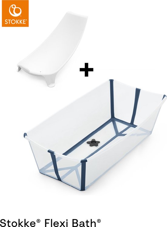 Ensemble Stokke® Flexi Bath® X-Large - Flexi Bath® XL + support pour nouveau-né - Bleu transparent
