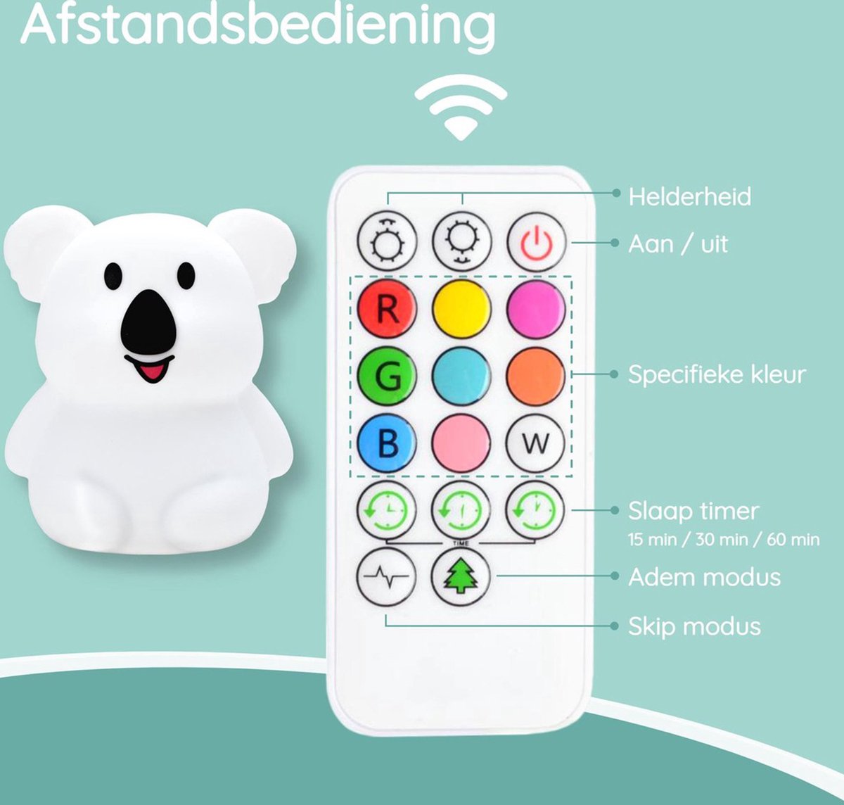 Veilleuse Sleepy Friends Koala Kids - LED 8 couleurs - Rechargeable par USB - Dimmable - Télécommande tactile - 95x97x100 mm