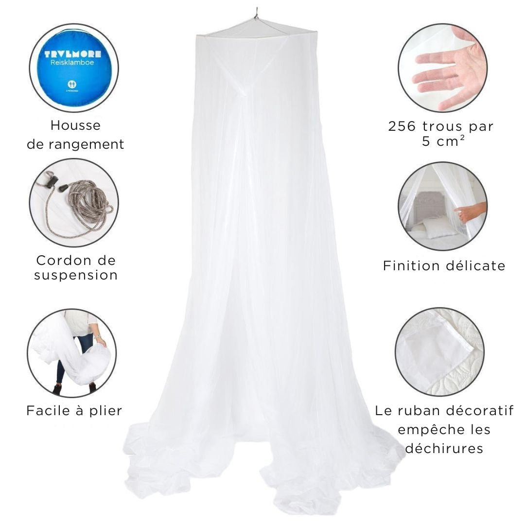Moustiquaire double XL de Luxe - LifeGoods - Pour lit double Extra large - Avec cordon de suspension - Blanc