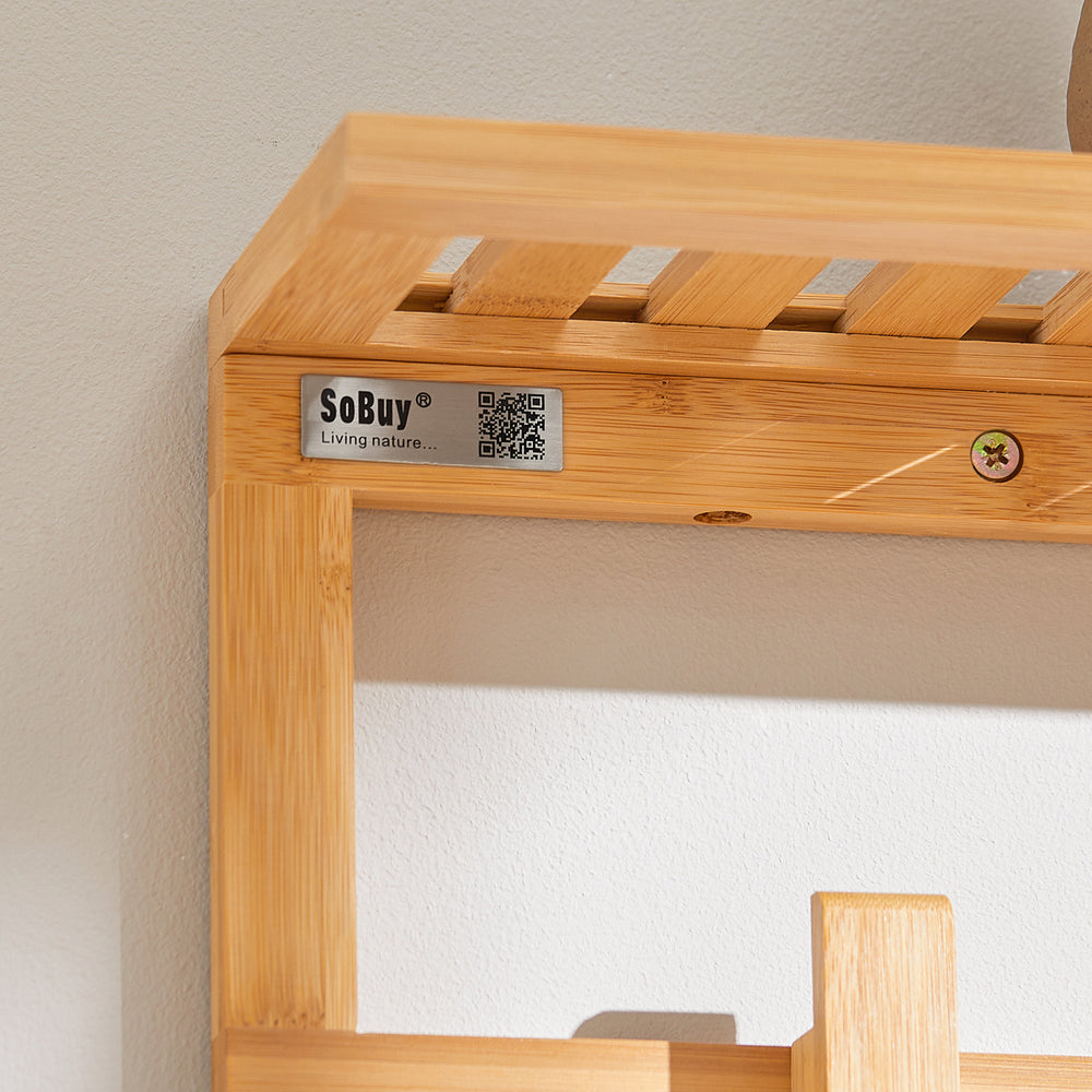 SoBuy FHK06-N Porte-manteau avec étagère murale - 6 crochets - 90x12,5x16,5 cm - Bambou