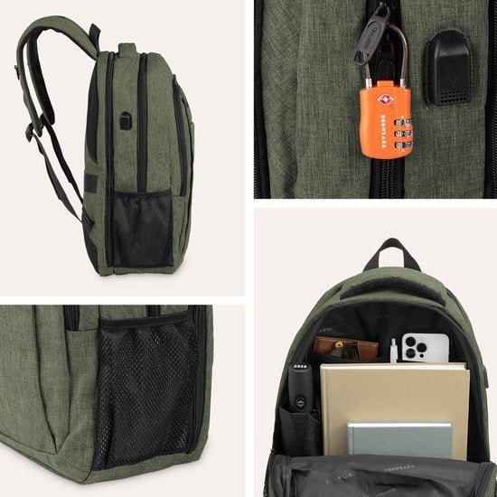 TRVLMORE Sac à dos - 28L - 15.6 inch - Sac à dos pour ordinateur portable - Sac d'école - Unisexe - Vert résistant aux éclaboussures
