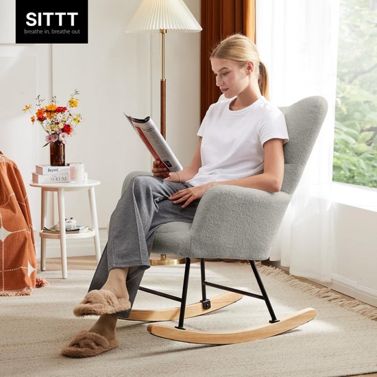 SITTT Fauteuil à bascule - Fauteuil de relaxation pour chambre de bébé - Fauteuil - Chaise d'allaitement - Gris clair