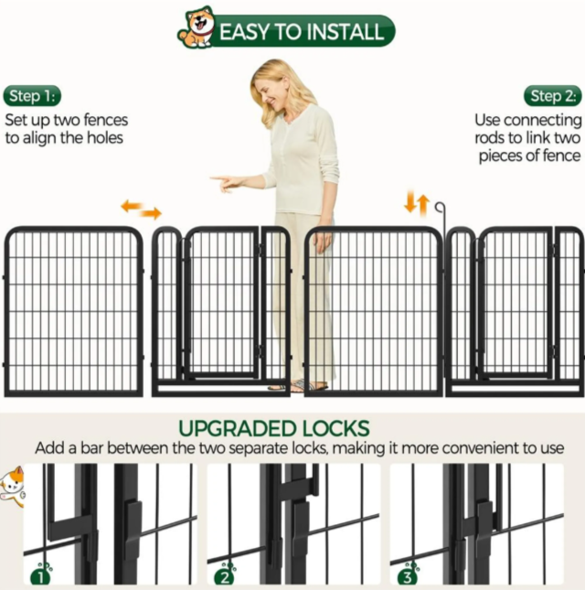Yaheetech Enclos pour chiots, 8 pièces, 200 x 68 x 80 cm - Noir - Enclos pliable pour chiens - Avec porte et sac de transport