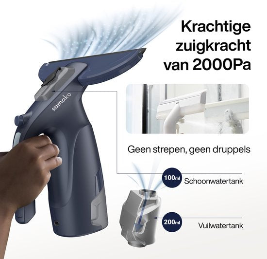 Essuie-vitre électrique CrystalClear - Lave-vitre rechargeable par USB - Lave-vitre avec réservoir amovible - Fonction spray - Inclus 2 chiffons en microfibre - Samako