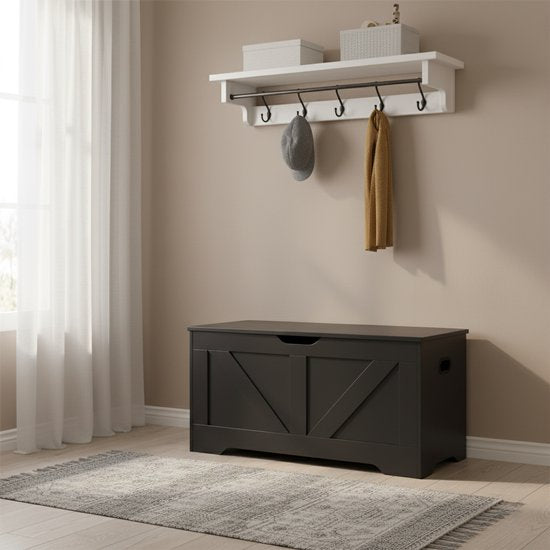 DMV - Boîte de rangement - Boîte de rangement en bois - Boîte de rangement - Boîte à jouets - Boîte à couvertures - Boîte de rangement d'intérieur - noir - grand - 100 x 40 x 46 cm