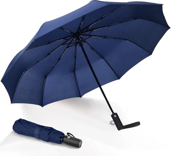 K&L Storm Parapluie pliable - Résiste à la tempête jusqu'à 100km/h - Parapluie à déploiement automatique - Housse de protection incluse - Bleu