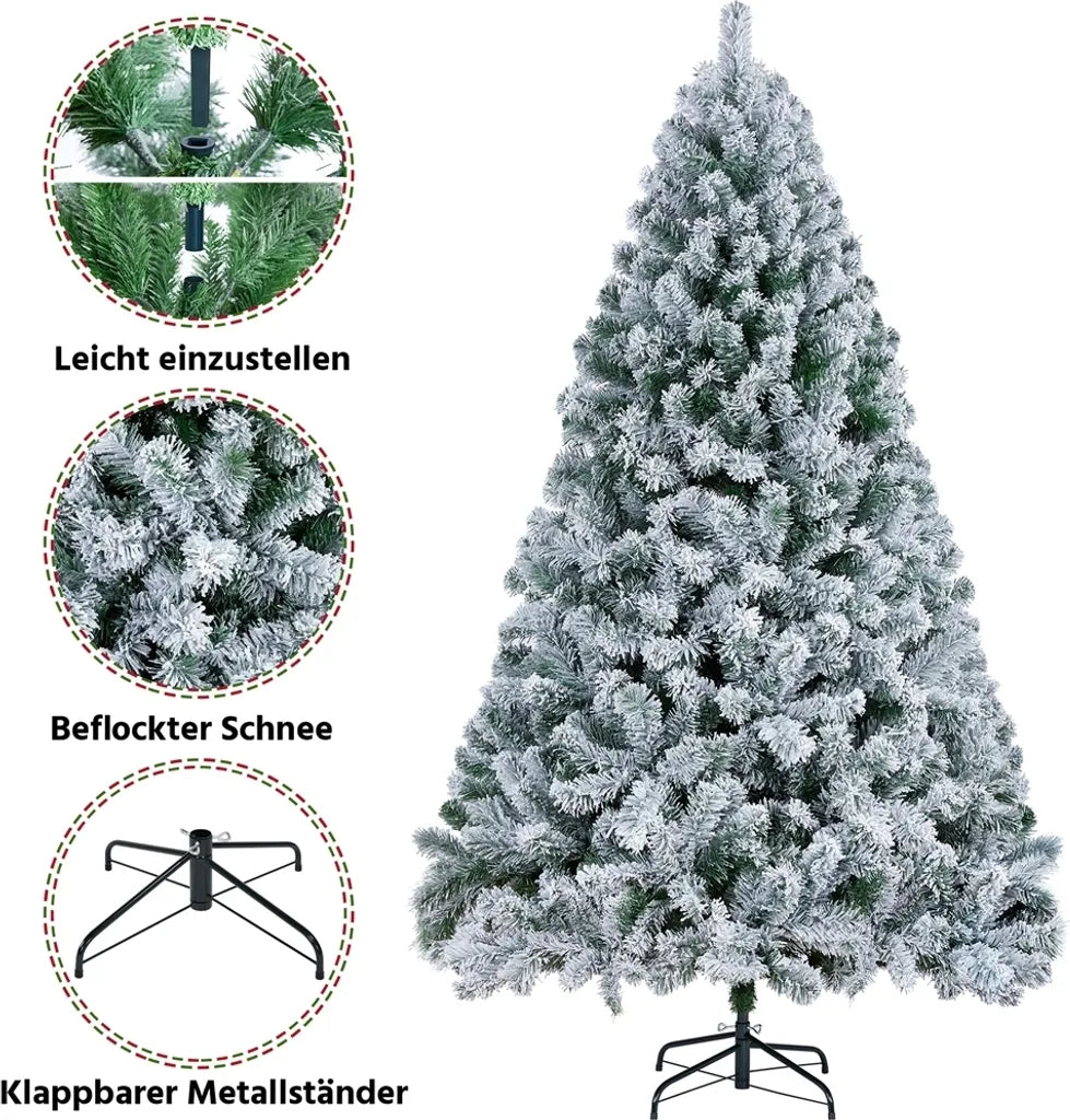 Sapin de Noël artificiel Yaheetech 228 cm – Vert/Blanc – Ø 140 x 228 cm – Sapin de Noël enneigé avec pied métallique