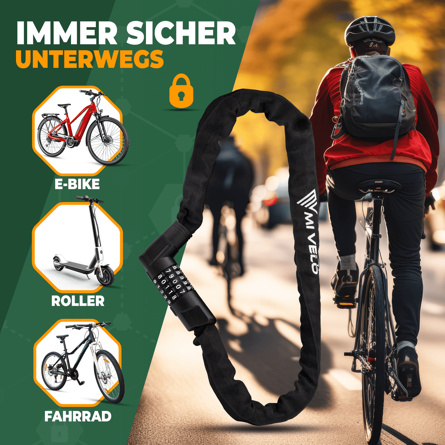 MIVELO Chaîne de vélo avec cadenas - 85 cm - Acier trempé robuste - Nylon protecteur - Noir
