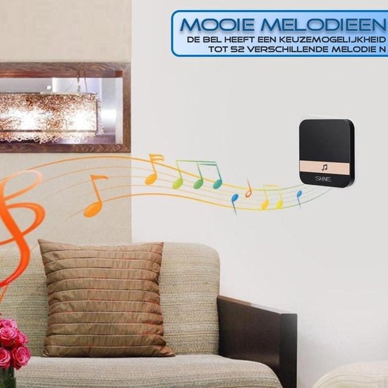 SHINE Gong Video doorbell - Carillon pour Maxi, Gologi, Living Needs, Aye Cam, Winnes, Zedar, Life Deco | Récepteur avec 52 mélodies - Noir