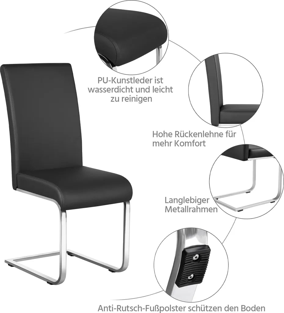 Yaheetech Chaises de salle à manger Lot de 2 Noirs - Faux cuir et structure métallique - 41,5 x 55 x 103 cm