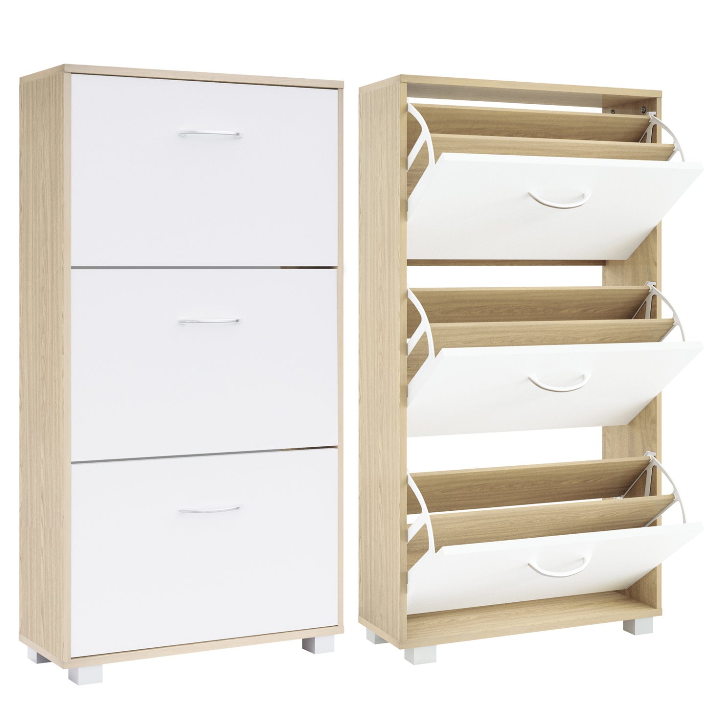 Armoire à chaussures - 3 volets - 115x60x24cm - 18 paires de chaussures - Chêne/Blanc