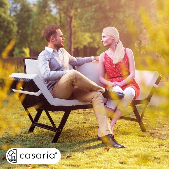 Banc de jardin Casaria Polyrattan - 176 cm réglable avec coussins - Noir