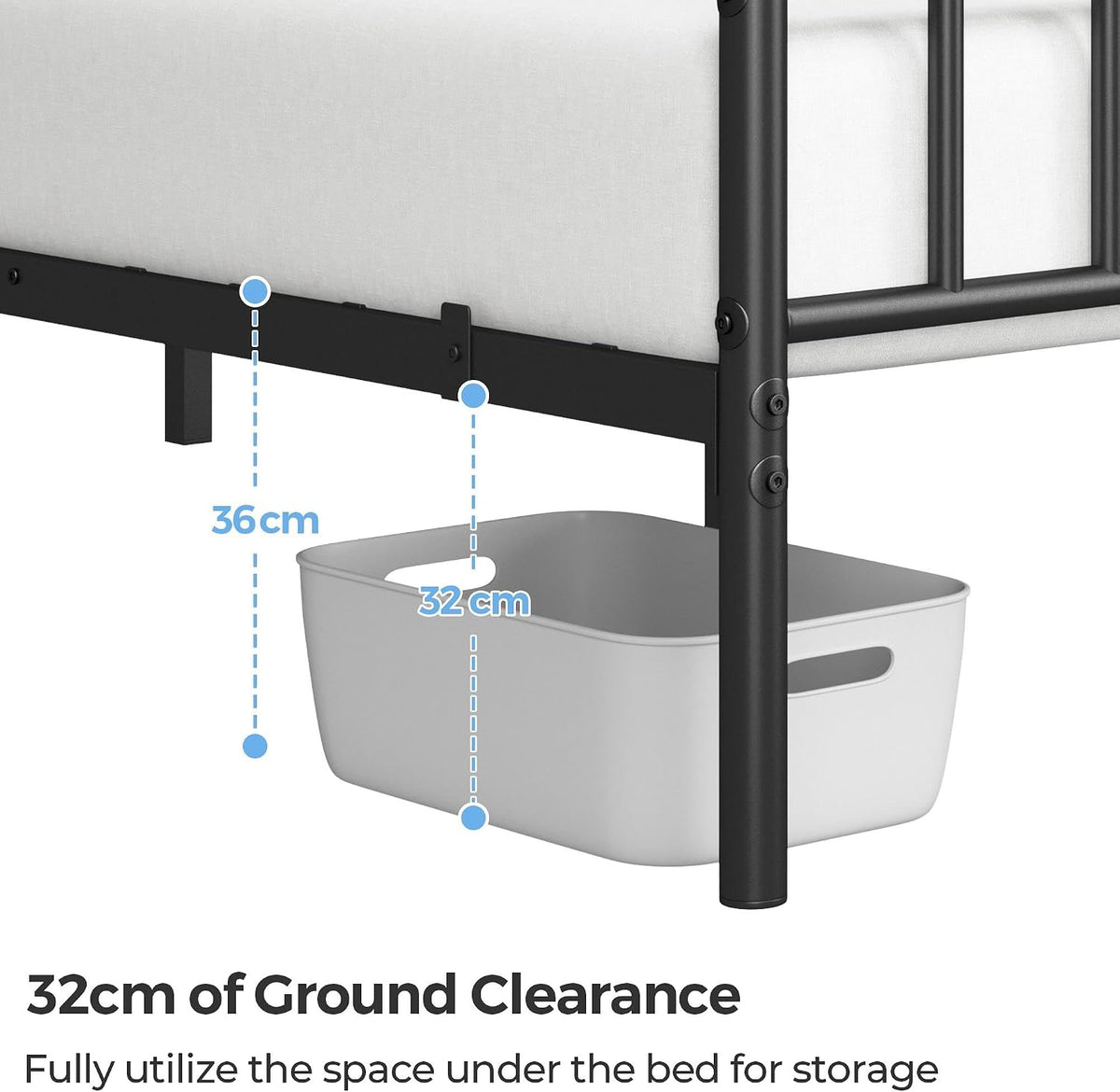 Cadre de lit Yaheetech 4ft6 - 500 kg - Avec tête de lit - Espace de rangement de 32 cm sous le lit - Noir