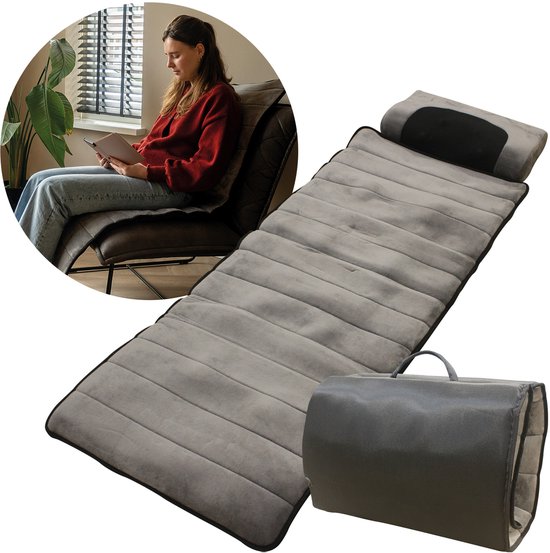 BREND BR-2230 Tapis et coussin de massage électrique - Matelas de massage avec chaleur, 5 modes de vibration et 3 intensités - Coussin de massage - 170X55 CM - Gris