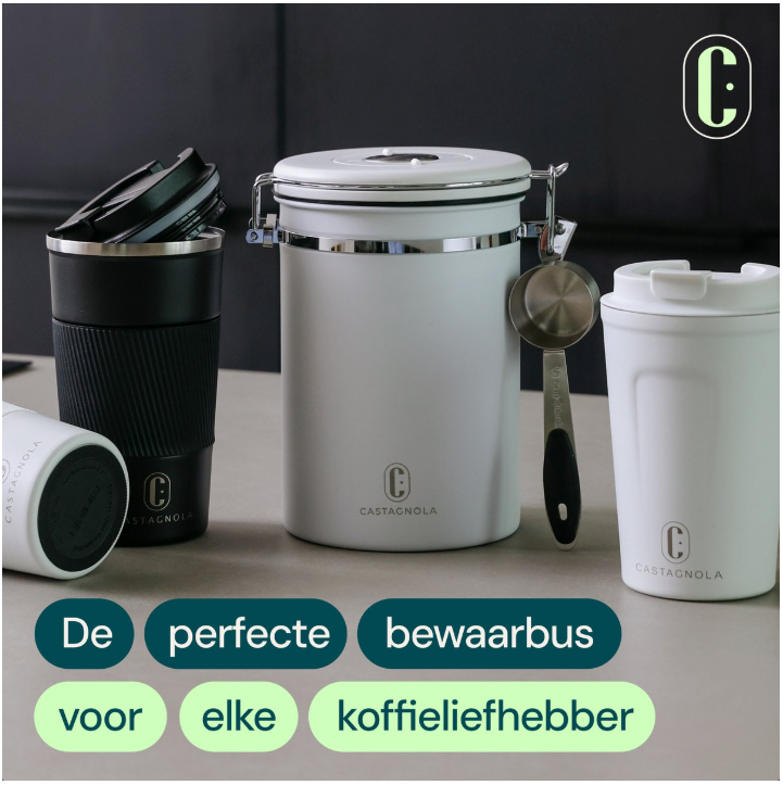 Boîte de conservation pour café Castagnola – 1,8 litre / 600 g – Boîte hermétique pour café avec évacuation de CO₂ et suivi de la date – Acier inoxydable – Blanc cassé