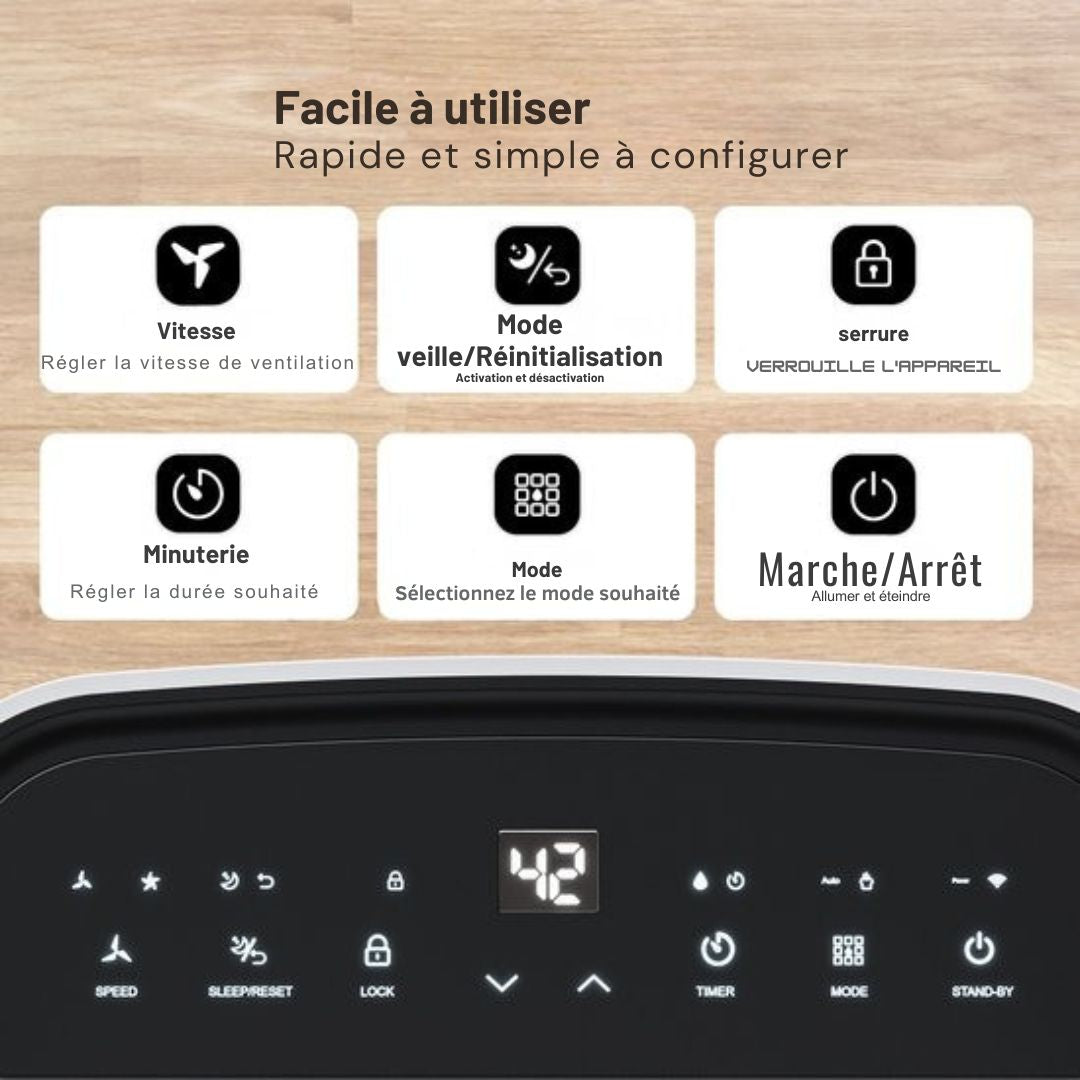 Déshumidificateur Auronic - Série compacte - 25L par jour - Fonction Lavage-Séchage - Chambre à coucher, salle de bain et salon - Blanc