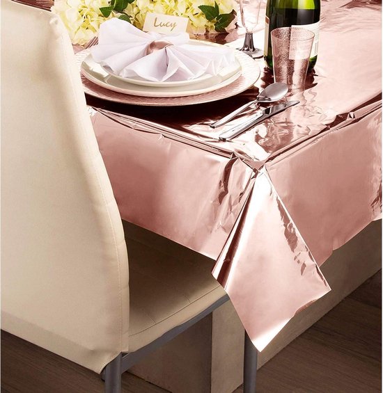 Partizzle 2 sets de nappes en plastique jetables or rose - Décorations pour anniversaires, mariages et fêtes de fin d'année - Décorations de fête - 274 x 137 cm