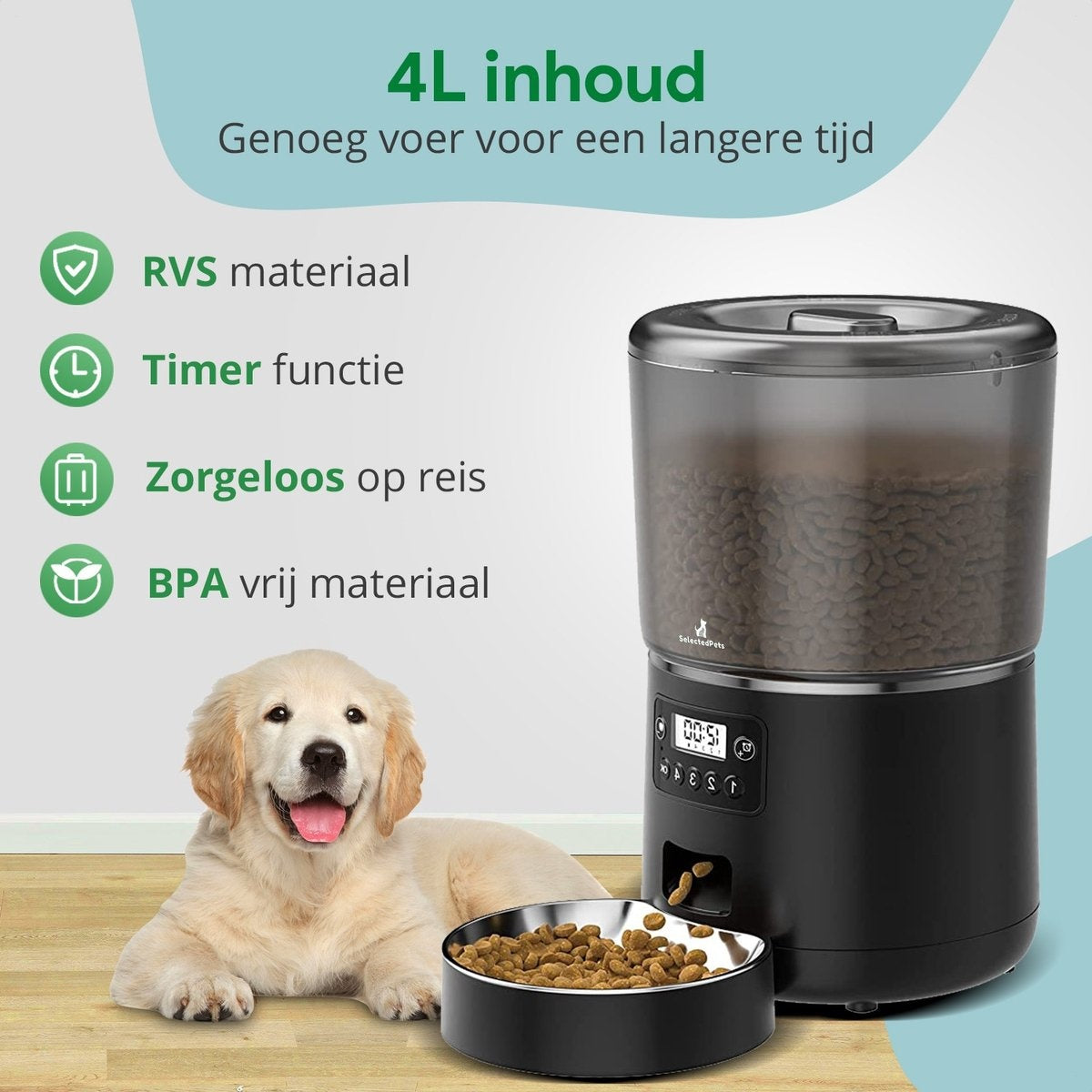 Mangeoire automatique pour chat et chien 4L - Mangeoire pour chat - Noir - Manuel hollandais inclus