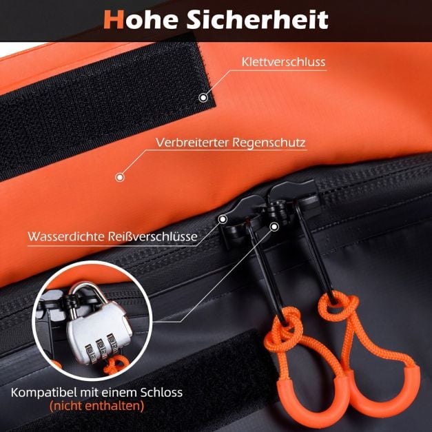 Sac de voyage Coast pour porte-bagages sur attelage – 255 L – 129 x 42 x 45 cm – Orange et noir