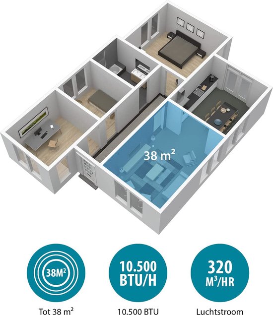 Climatiseur mobile Tristar AC-5531 10 500 BTU – Climatiseur, ventilateur et déshumidificateur 3-en-1 – Pour des pièces jusqu'à 38 m² – Minuterie et télécommande – Blanc